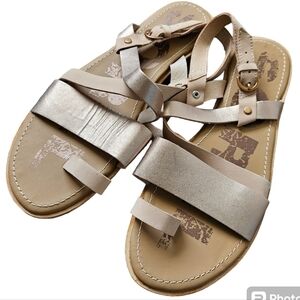 Sorel Elle metalic tan rose gold leather toe ring flat sandal size 9